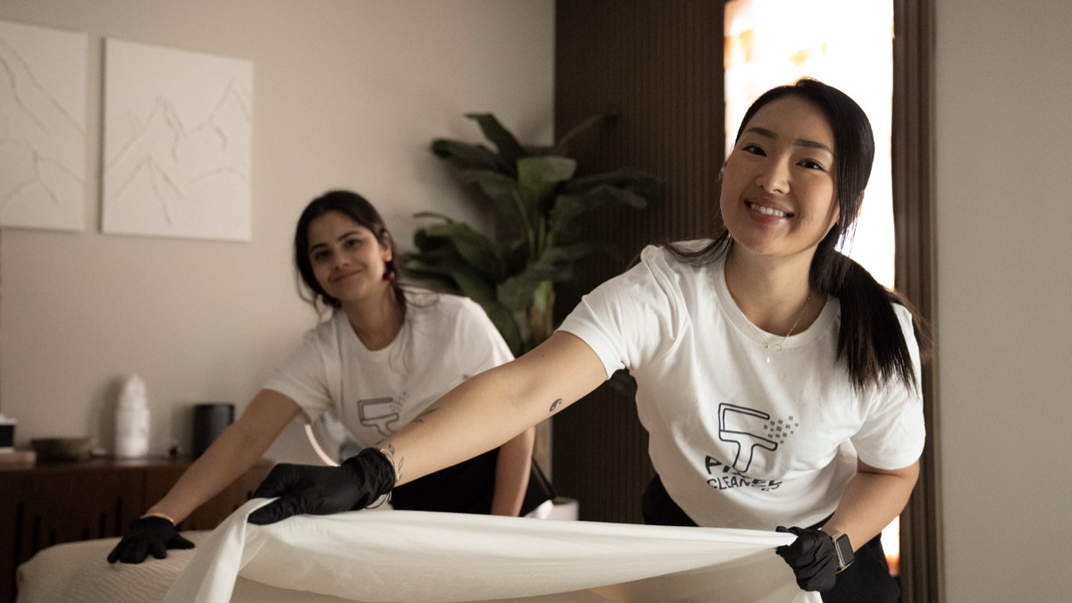 Pixel Cleaners team preparing short-term rental for next guest in Vancouver